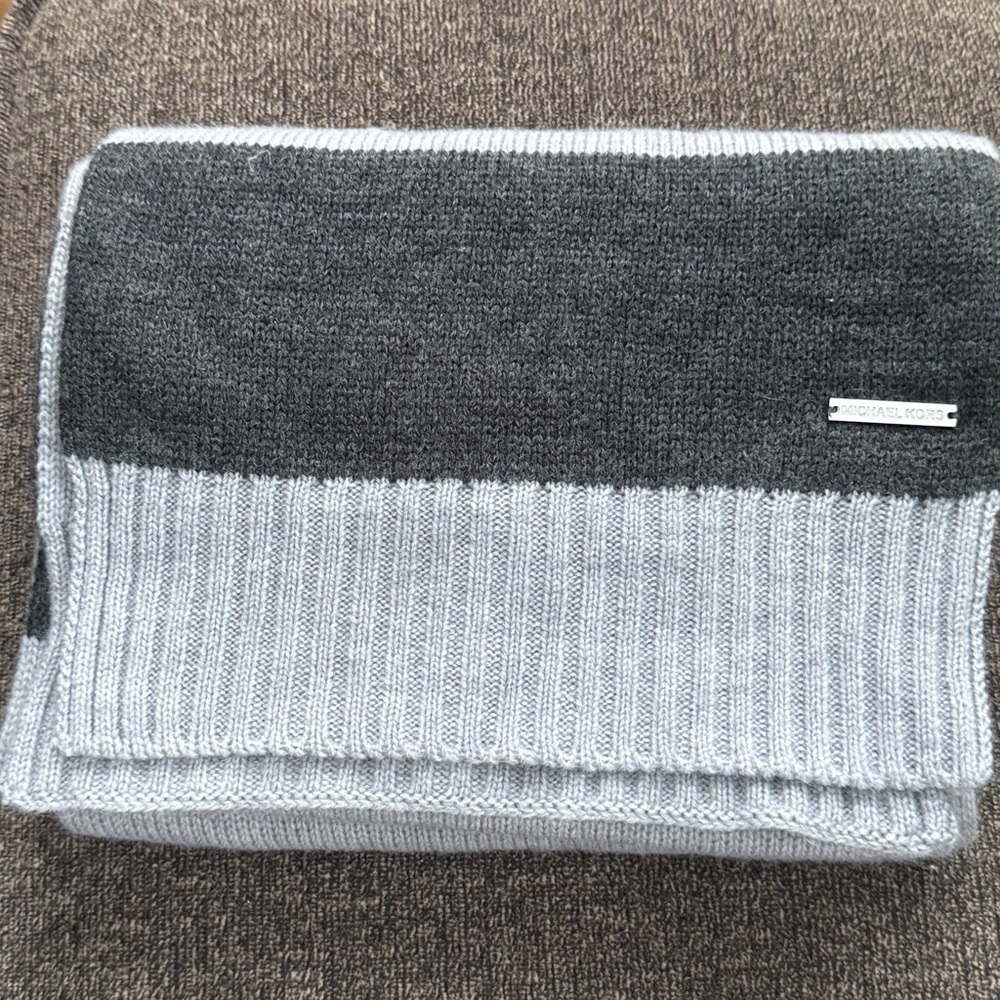Michael Kors Charcoal and Light Gray Knit Scarf